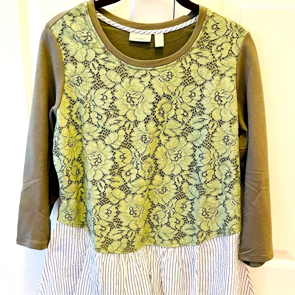 LOGO Lounge Knit Top w Lace Front & Woven Bottom
